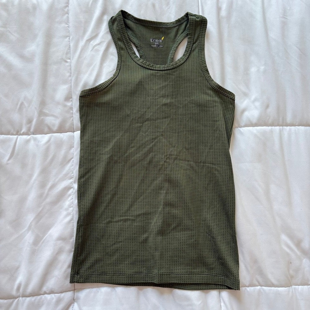 Pheel Womens XS Olive Green Perforated Mesh Racerback Activewear Tank Top USA
